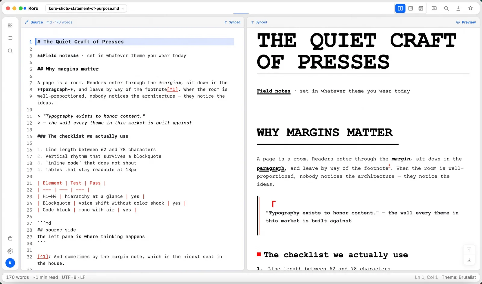 Brutalist theme applied in Koru Press